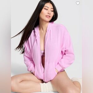 NWT Pink Victoria’s Secret CAMPUS FLEECE™ FULL-ZIP HOODIE Size XL Hushed Lilac